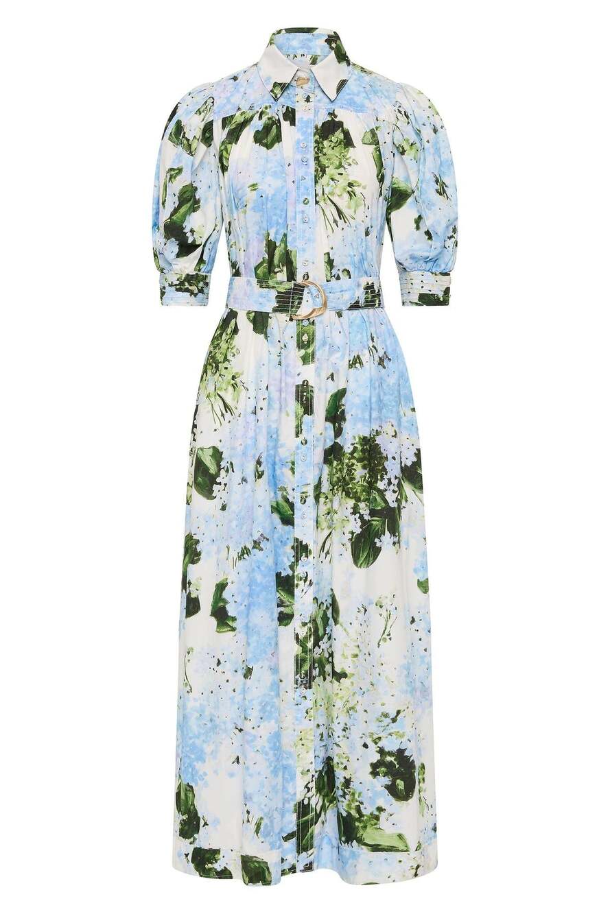 Aje. Belted Floral-Print Linen Midi Dress size 10 - Picture 7 of 11